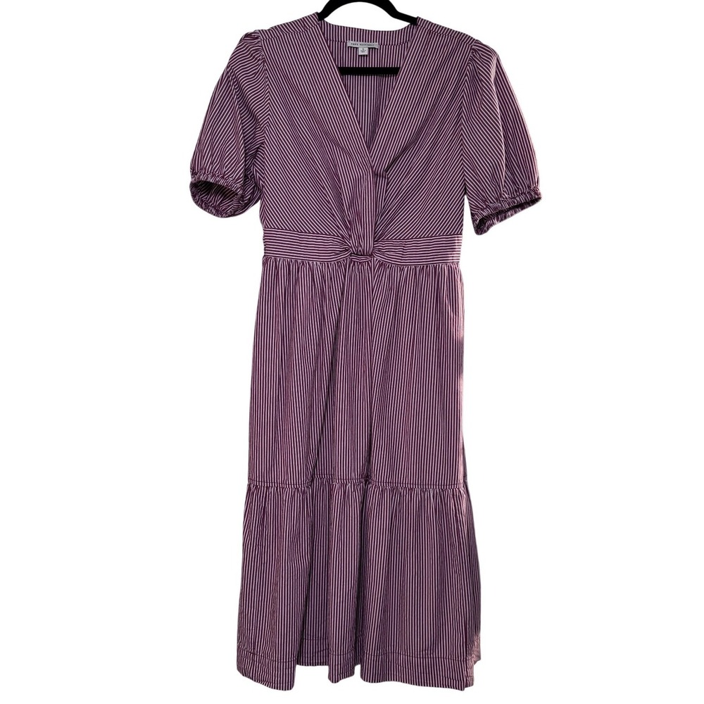 Free Assembly Womens Striped Twist Front Tiered Midi Dress Burgundy White Small